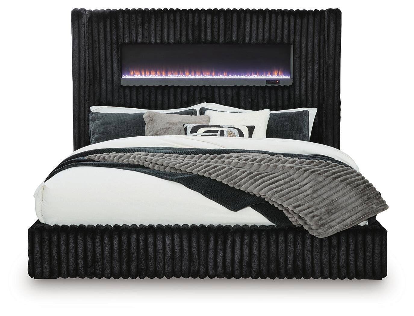 Agrander Queen Upholstered Bed with Fireplace and Wireless Audio